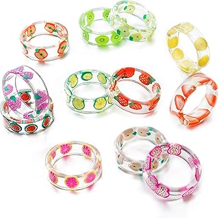 12 pièces d'anneaux indépendants en résine acrylique, ensemble d'anneaux d'été empilables transparents colorés