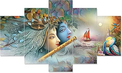 Art mural encadré 3d de shri krishna et radha flute love par kraarts