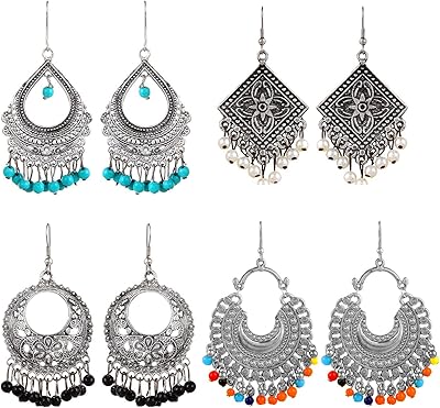 Yubella - lot de quatre boucles d'oreilles tendance multicolores en plaqué or
