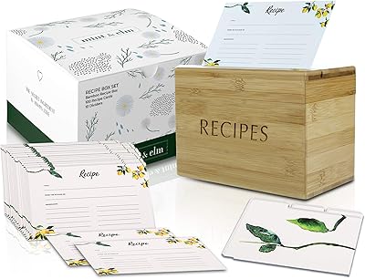 Coffret de recettes menthe + orme avec 100 cartes 4x6 10 intercalaires une boîte