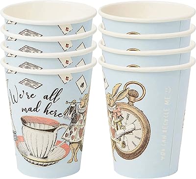 Talking table bleu alice au pays des merveilles gobelets en carton recyclable lot