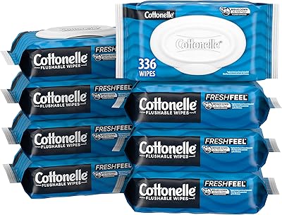 Lingettes jetables cottonil fresh feel, lingettes pour adultes, 8 paquets pliables, 42 lingettes