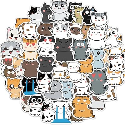 50pcs autocollants mème chat mignon pour bouteille d'eau, autocollants en vinyle imperméables