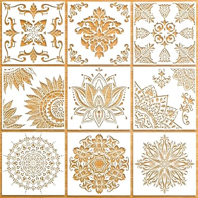 Grand ensemble de pochoirs mandala réutilisables découpés au laser pour sol, mur, carrelage