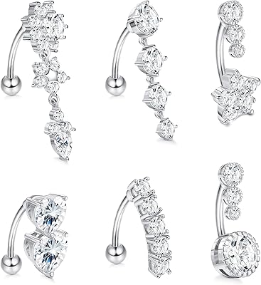 6 pièces 14g anneaux de nombril pendants pour femmes en acier
