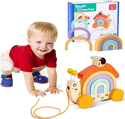 Am anna jouet à tirer en bois escargot arc-en-ciel jouets montessori et bois