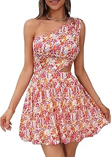 Mini-robe à imprimé floral georglitter pour femme avec une épaule et taille creuse