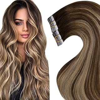 Extensions de cheveux humains à ruban brun, balayage, brun foncé à brun caramel