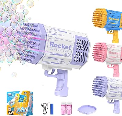 Pistolet à bulles 69 trous pour enfants et adultes, puissant lance-roquettes à bulles