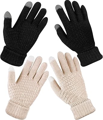 2 paires de gants d'hiver à écran tactile pour femmes, gants chauds tricotés