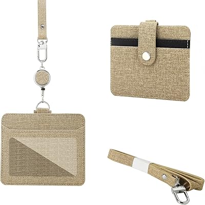 Lanière horizontale pour badge d'identification kaki avec enrouleur rétractable porte-badge robuste avec fenêtre