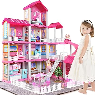 Maison de poupée al-yasameen pour filles 4 étages et 11 pièces avec figurines