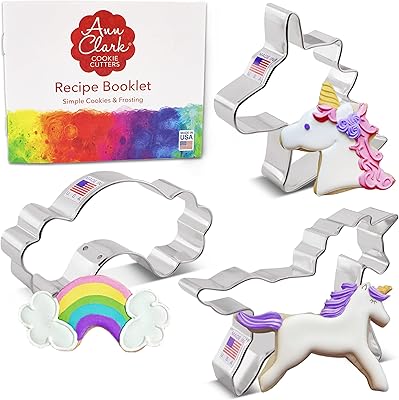 Ensemble de 3 emporte-pièces licorne fantaisie ann clark avec livret de recettes, tête