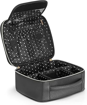 Trousse de maquillage, noir, cuir moyen