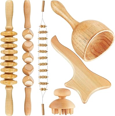 Ensemble d'outils de massage thérapeutique en bois de 6 pièces rouleau gua sha