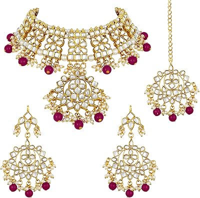 Ensemble de colliers cloutés élégants en faux kundan ahli pour fête de mariage