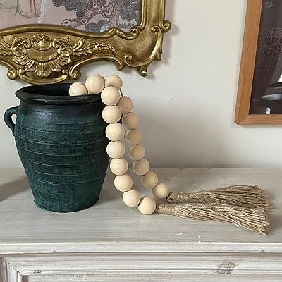 Grande couronne de perles en bois de 8" avec et pompon 15"
