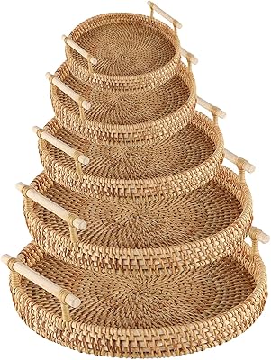 Plateau de service rond ro, panier rond en rotin tissé à la main