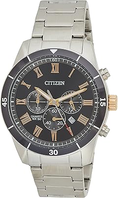 Montre à quartz pour homme citizen affichage chronographe et bracelet en acier