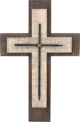 Croix murale en bois blanc et marron style rustique pour décoration