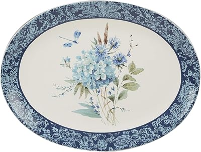 Assiette ovale bleu bohème certifiée mondialement, 16" x 12" x 3,17", multicolore