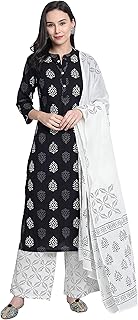 Kurta indien en coton noir janasia avec palazzo et dupatta