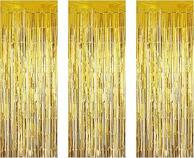 Rideaux à franges en feuille d'or dmep, 3 pièces 3,28 pieds faux
