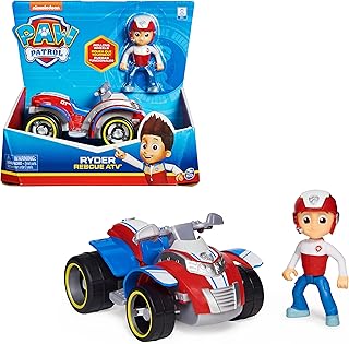 Paw patrol, véhicule vtt ryder rescue avec figurine à collectionner, pour enfants à