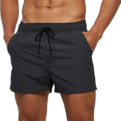 Short de bain de couleur unie à séchage rapide pour hommes avec poches