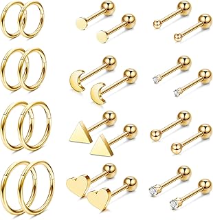 24pcs 316l acier chirurgical oreille cartilage petites boucles d'oreilles créoles arrière en spirale