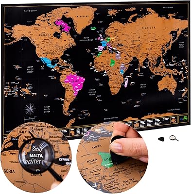 Carte du monde à gratter grande taille 70x42 cm | affiche de carte