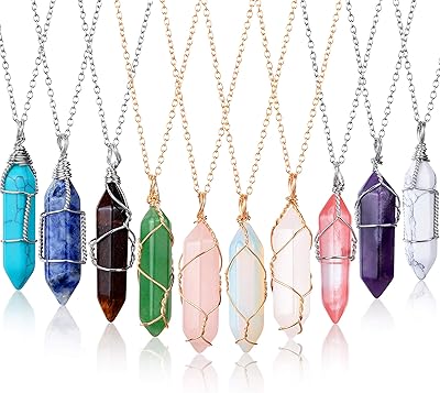 10 pièces collier pendentif en cristal hexagonal pierre de quartz naturel
