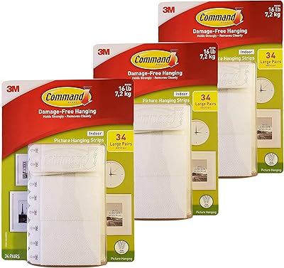 Bandes de suspension pour tableaux intérieurs command, 34 paires de grandes 68 bandes