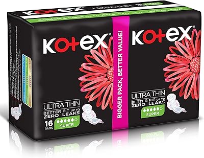 Serviettes hygiéniques féminines ultra fines kotex avec ailettes, 16 serviettes