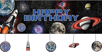 Bannière de fête géante spaceplast de conversion créative avec accessoires taille