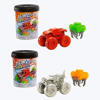 Hot wheels monster trucks color reveal, camion jouet 2 pièces avec révélation