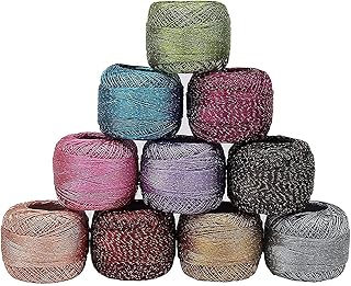 Fil à paillettes colorées (10 pièces) fils à crochet brillants dans une variété