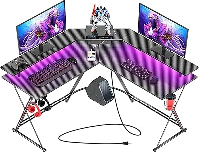 Bureau de jeu schoolofs 50,5 pouces avec bande led et ports d'alimentation, bureau