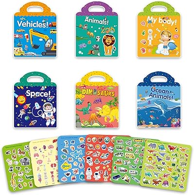 6 livres d'autocollants éducatifs, jouets pour garçons et filles âgés de 1 à