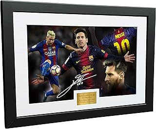 Cadre photo signé lionel messi, format 12 x 8 a4, portant la phrase