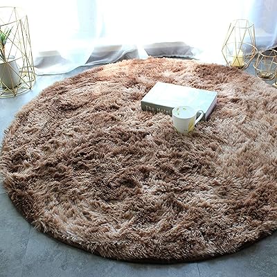 Grand tapis rond moderne, moelleux, doux au toucher, brillant, pour salon, chambre à coucher (couleur marron, diamètre 200 cm). Achetez en toute sérénité sur Diaytar