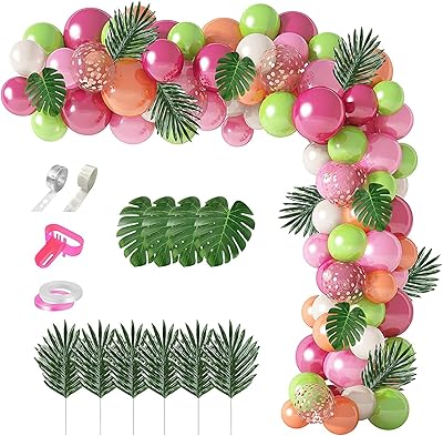 117 pièces kit de guirlande d'arc de ballons tropicaux rose vif vert