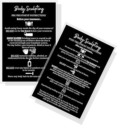 Cartes d'information avant et après traitement pour la sculpture du corps | paquet de 30 | grand format de carte postale de 4 x 6 pouces | noir avec motif blanc. Diaytar : Des prix mini pour un service maxi