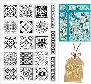Penicrete oriental mandala floral border pattern clear background stamps pvc silicone 6,3" x