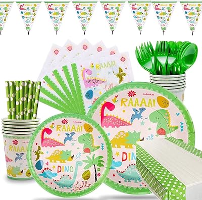 106 fournitures de fête jetables en forme de dinosaure assez de 12 pièces