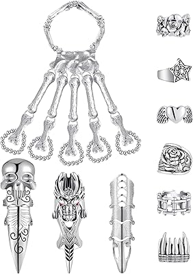 Metli 10 pièces ensemble de bracelets à main squelette avec anneau squelette gothique