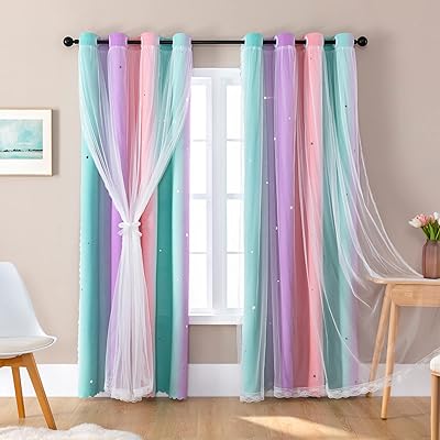 Rideaux xidi pour chambre de fille, chambre d'enfant, thème princesse licorne, assombrissant, 63