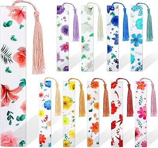 Marque-pages en acrylique, 10 pièces à motif floral transparent avec frange pour étudiants