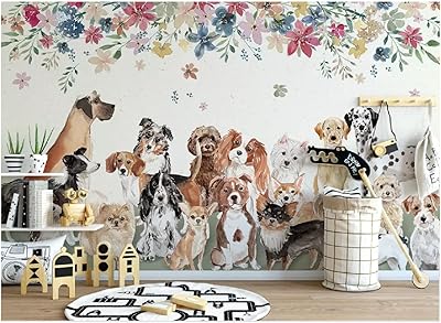 Papier peint chambre d'enfant créatif mignon groupe de chiens fleur canapé salon bureau