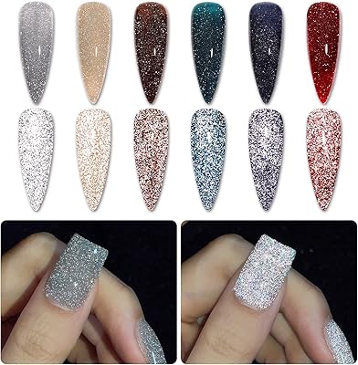 Vernis à ongles gel pailletés réfléchissants goi (lot de 6 rouge marron bleu)